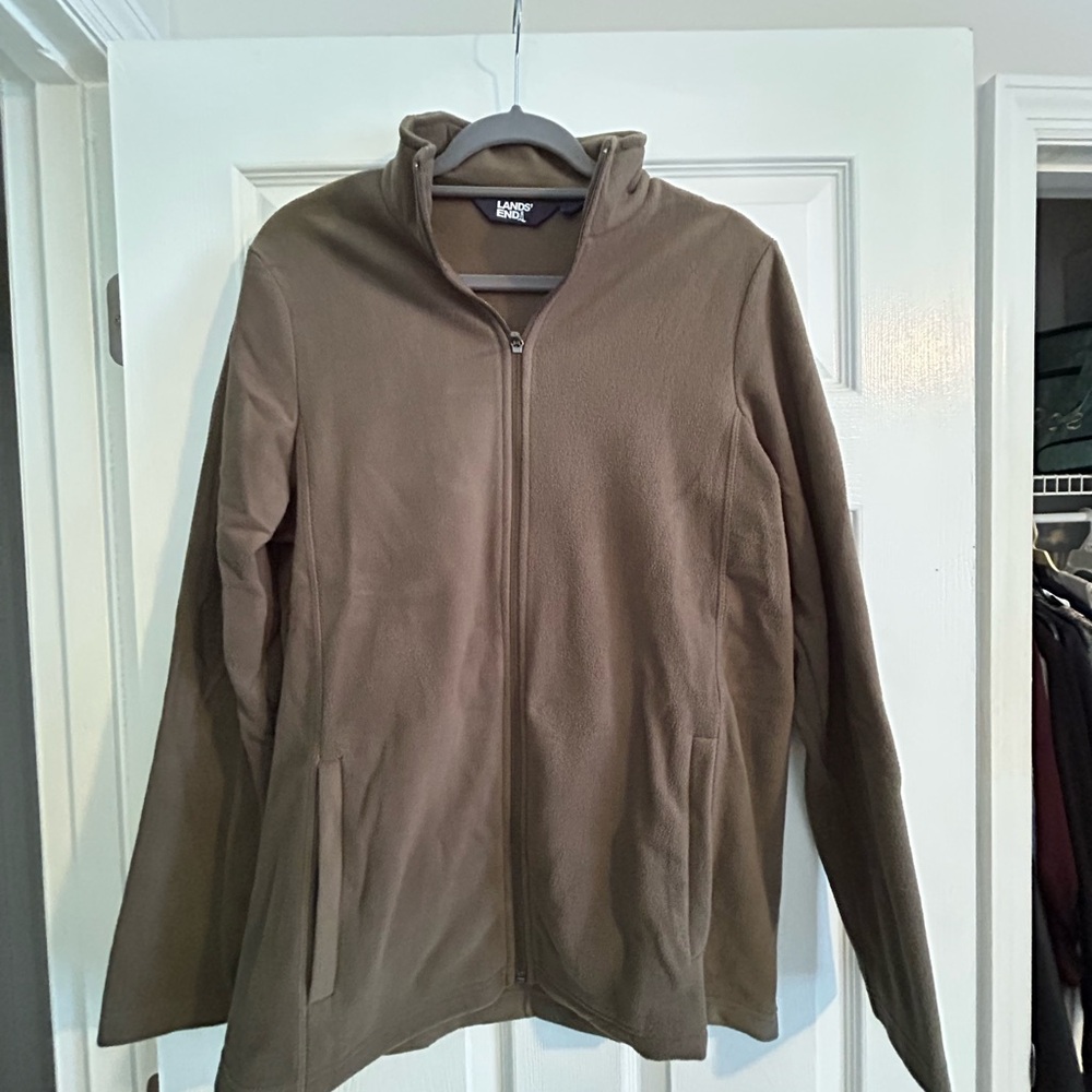Green Lands End Women’s Zip-Up Fleece Jacket - size large